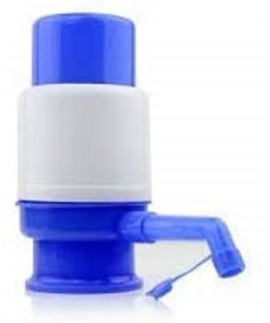 Manual Hand Press Water Dispenser Pump - White & Blue, Fits Standard Bottles, Easy Clean PVC